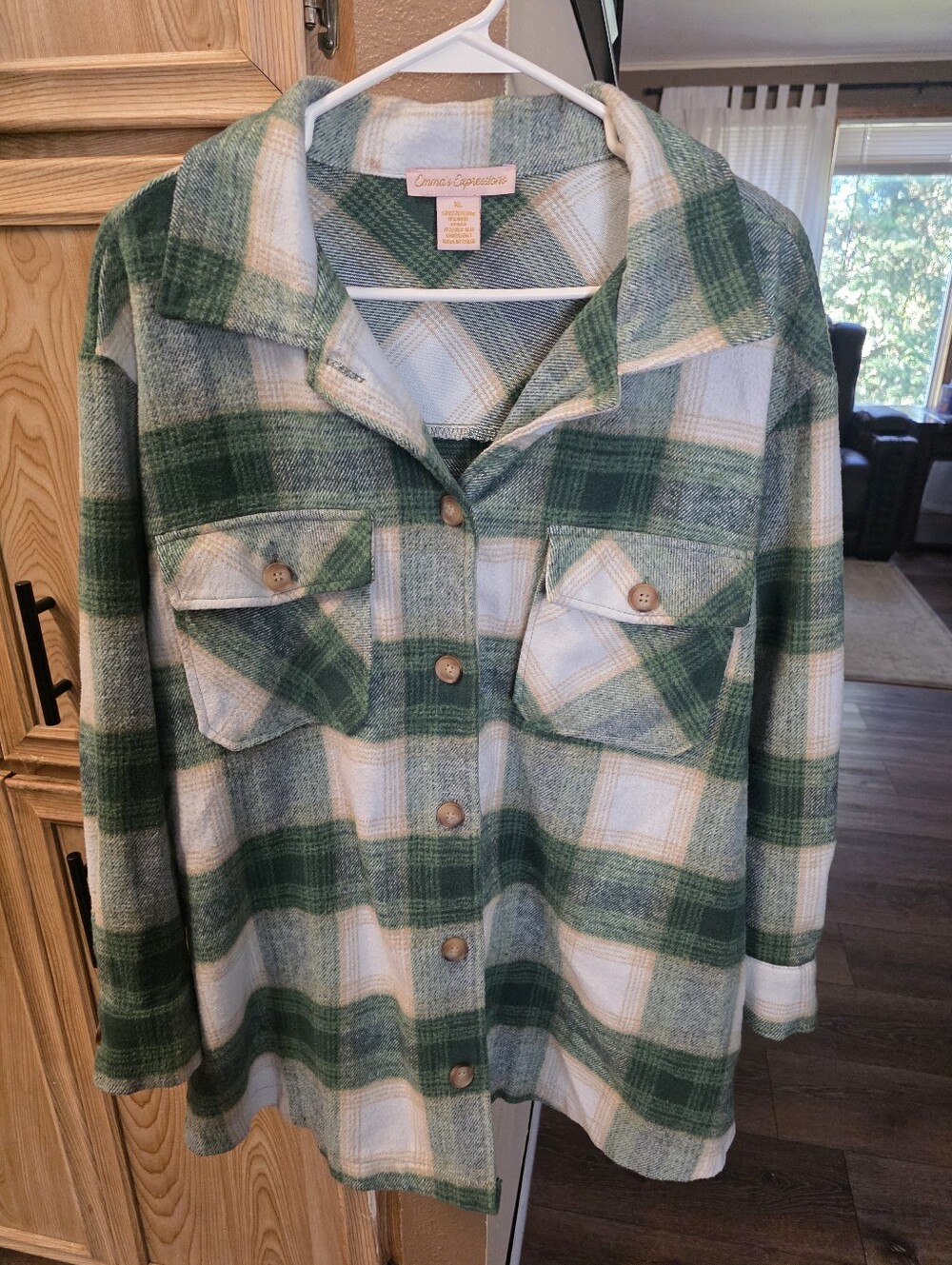 Expressions Green and Cream Plaid Utility Jacket